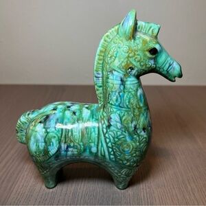 VINTAGE BITOSSI STYLE CERAMIC GREEN GLAZED HORSE